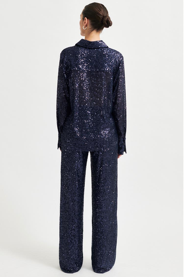 Moonshine Slim Fit Sequin Shirt in Night Sky