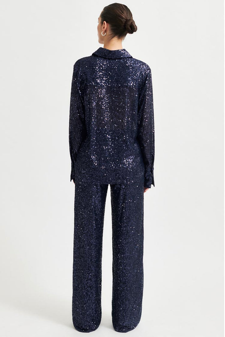 Moonshine Slim Fit Sequin Shirt in Night Sky