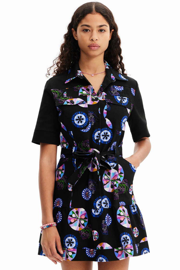 Multicolour Ball Print Shirt Dress