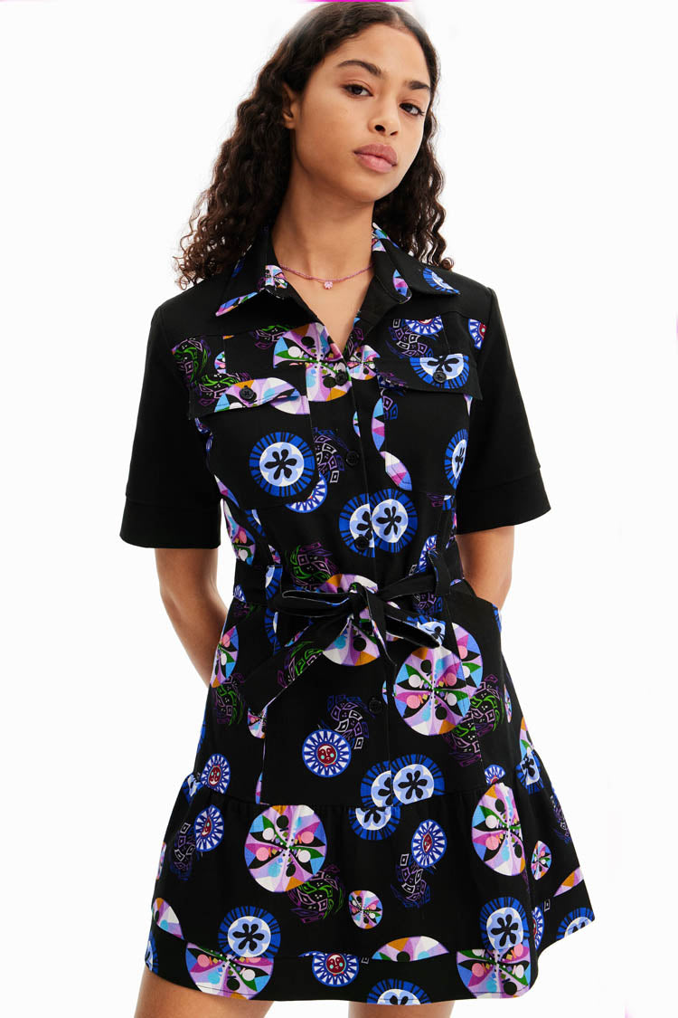Multicolour Ball Print Shirt Dress