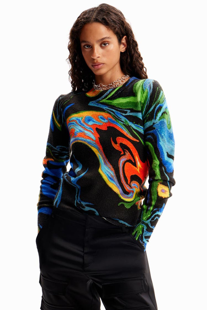 Multicolour Marbled Printed Pullover
