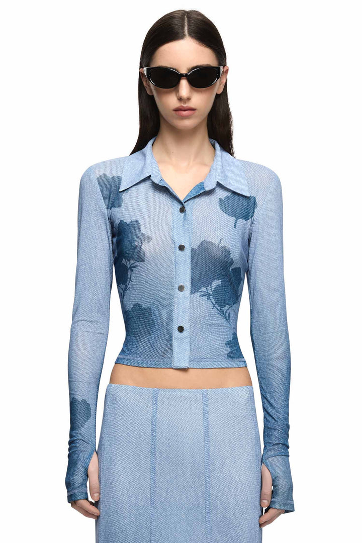 Musa L/S Top in Denim Floral