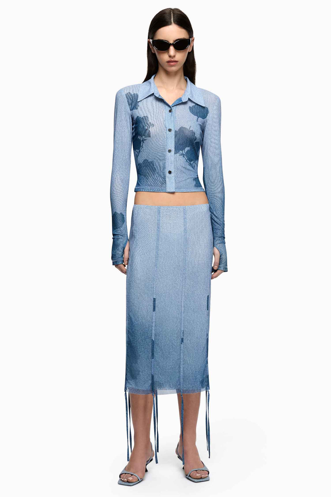 Musa Midi Skirt in Denim Floral
