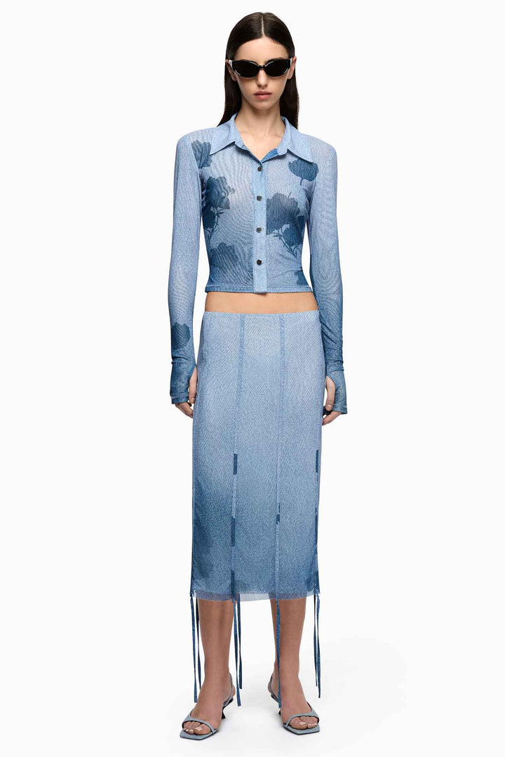 Musa Midi Skirt in Denim Floral
