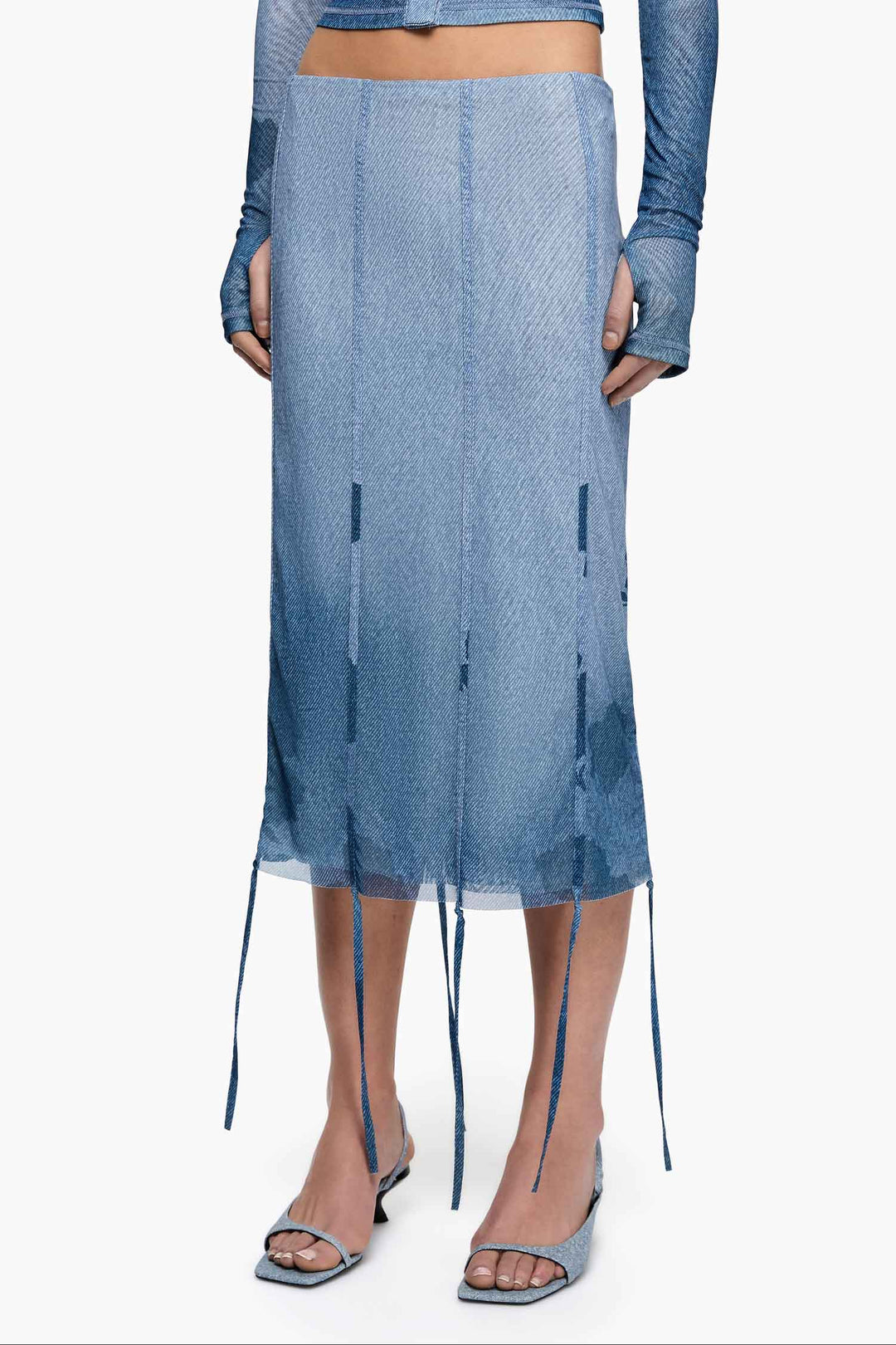 Musa Midi Skirt in Denim Floral
