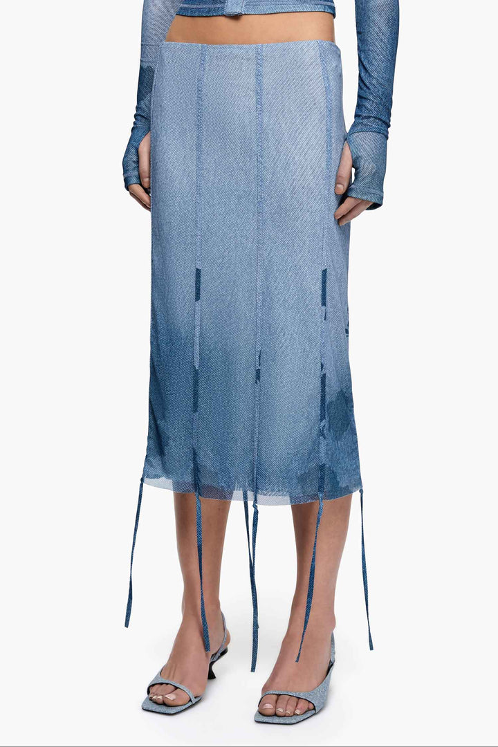 Musa Midi Skirt in Denim Floral