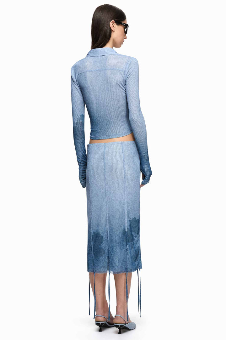 Musa Midi Skirt in Denim Floral