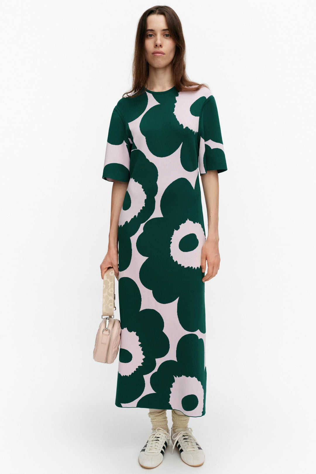 Muunnos Unikko Knitted Dress in Green/Pink by Marimekko Frockaholics at Momento Dezigns Muunnos Unikko Knitted Dress in Green/Pink by Marimekko Frockaholics at Momento Dezigns