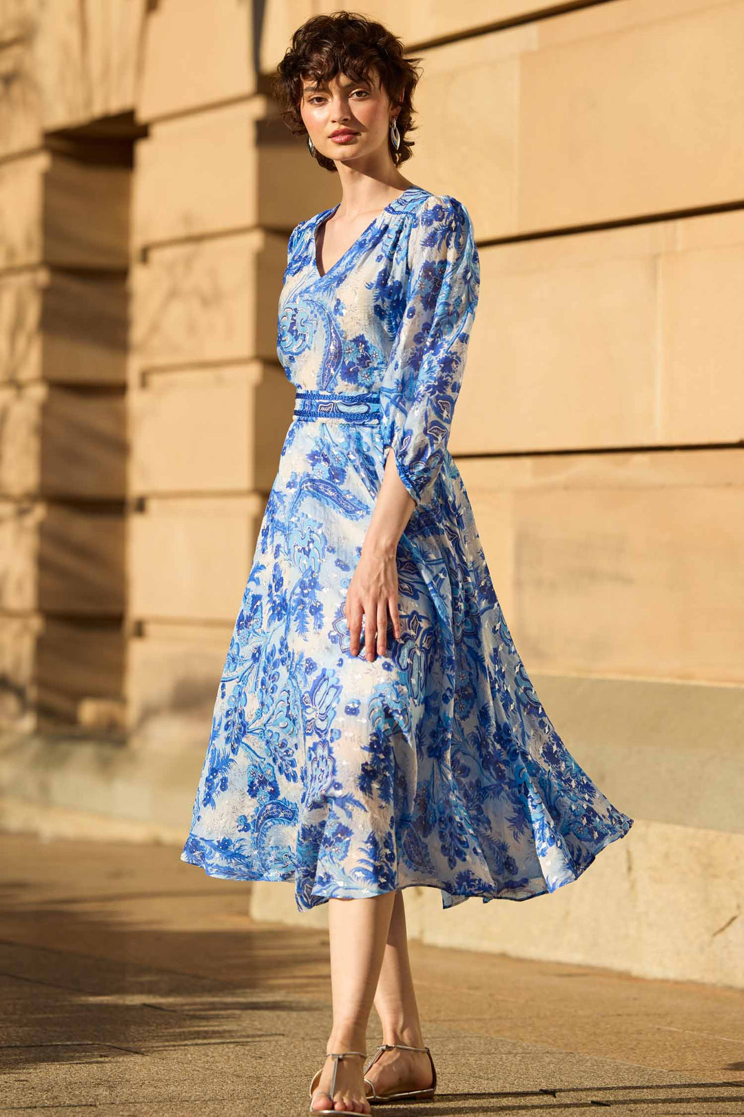 Mykonos Midi Dress in Blue Silver
