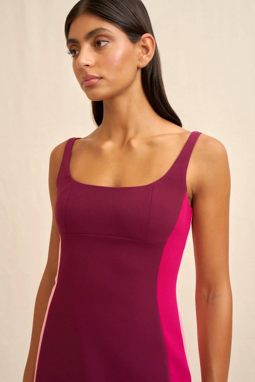 Nadia Block Mini Dress in Wine Berry