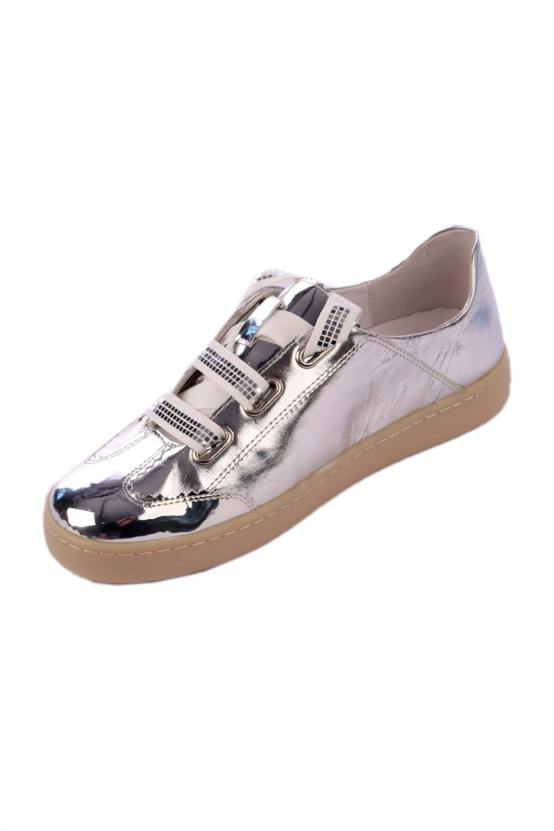 Naltar Smooth Leather Sneakers in Silver Shine