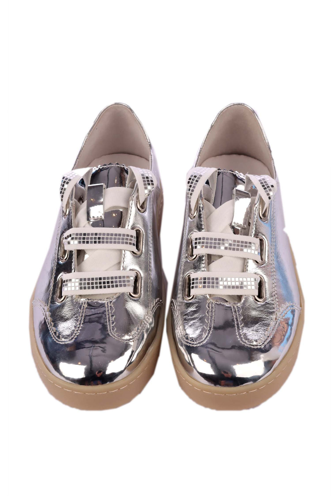 Naltar Smooth Leather Sneakers in Silver Shine