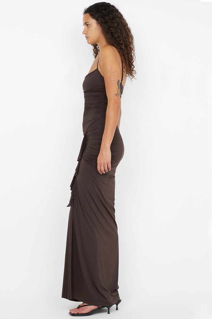 Nara Ruffle Dress in Dark Chocolate