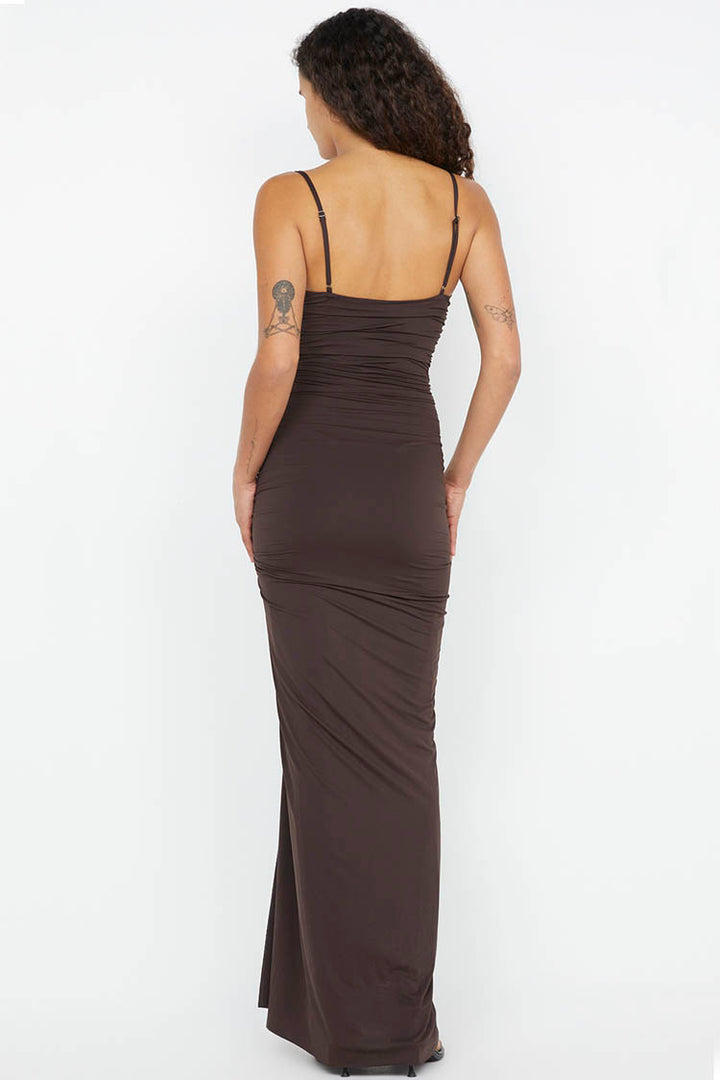 Nara Ruffle Dress in Dark Chocolate