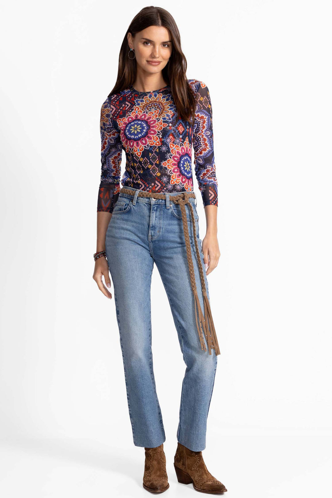 Natalie Long Sleeve Mesh Tee in Padma