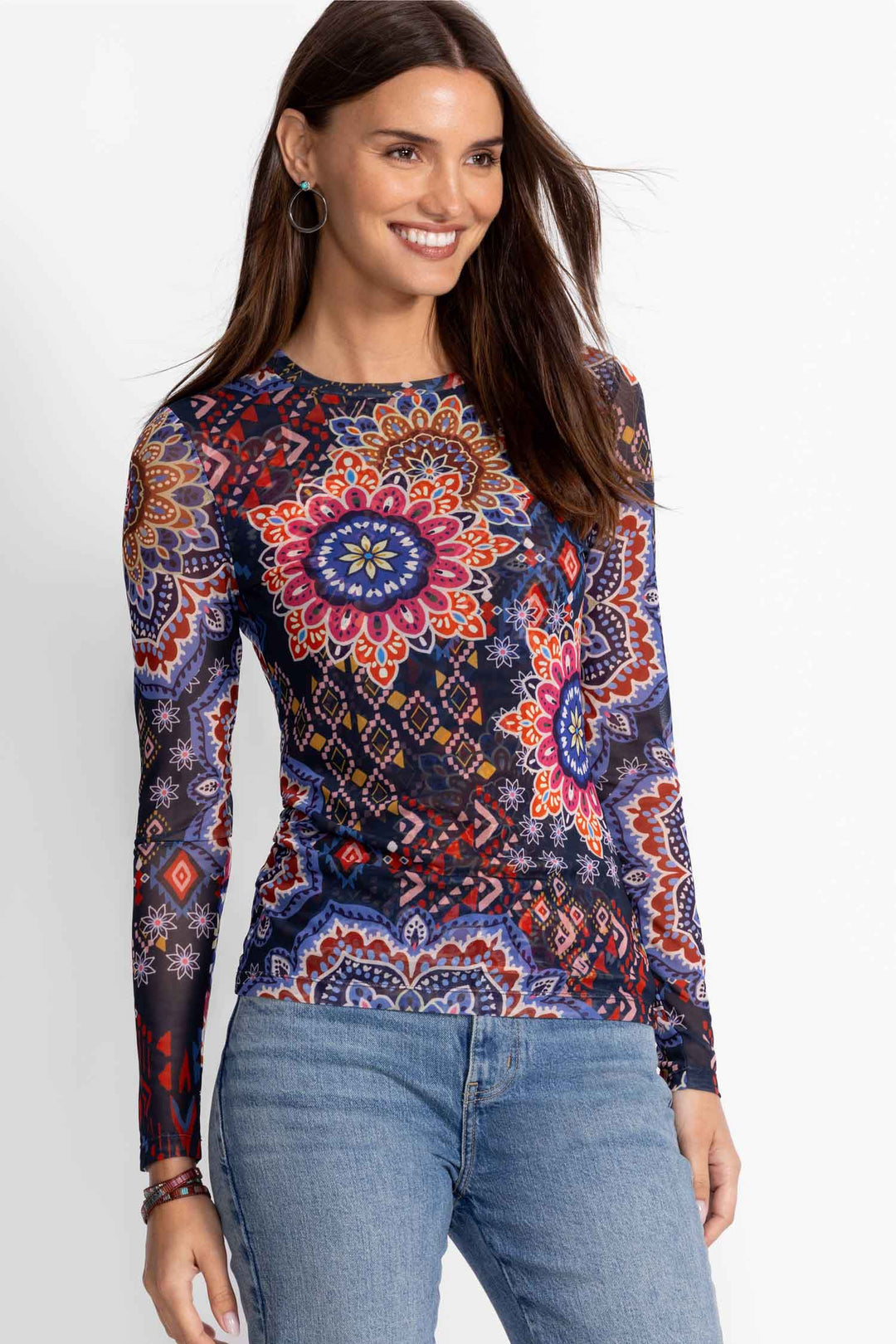 Natalie Long Sleeve Mesh Tee in Padma