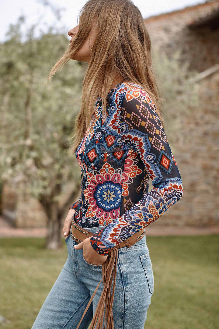Natalie Long Sleeve Mesh Tee in Padma