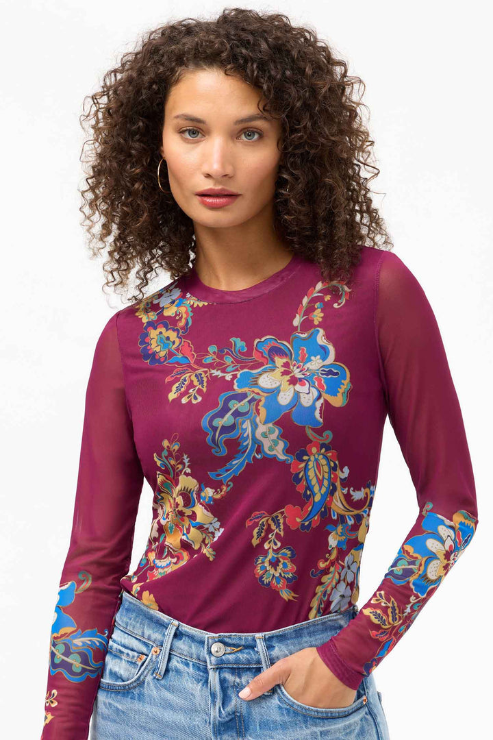 Natalie Long Sleeve Mesh Tee in Vista Pacifico