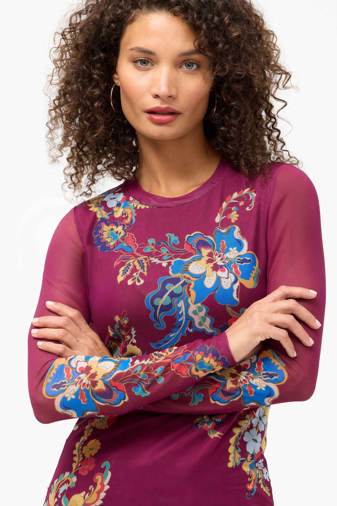 Natalie Long Sleeve Mesh Tee in Vista Pacifico