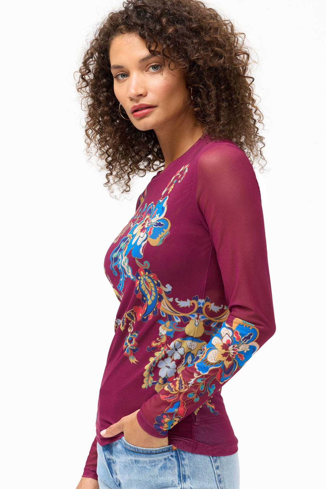 Natalie Long Sleeve Mesh Tee in Vista Pacifico