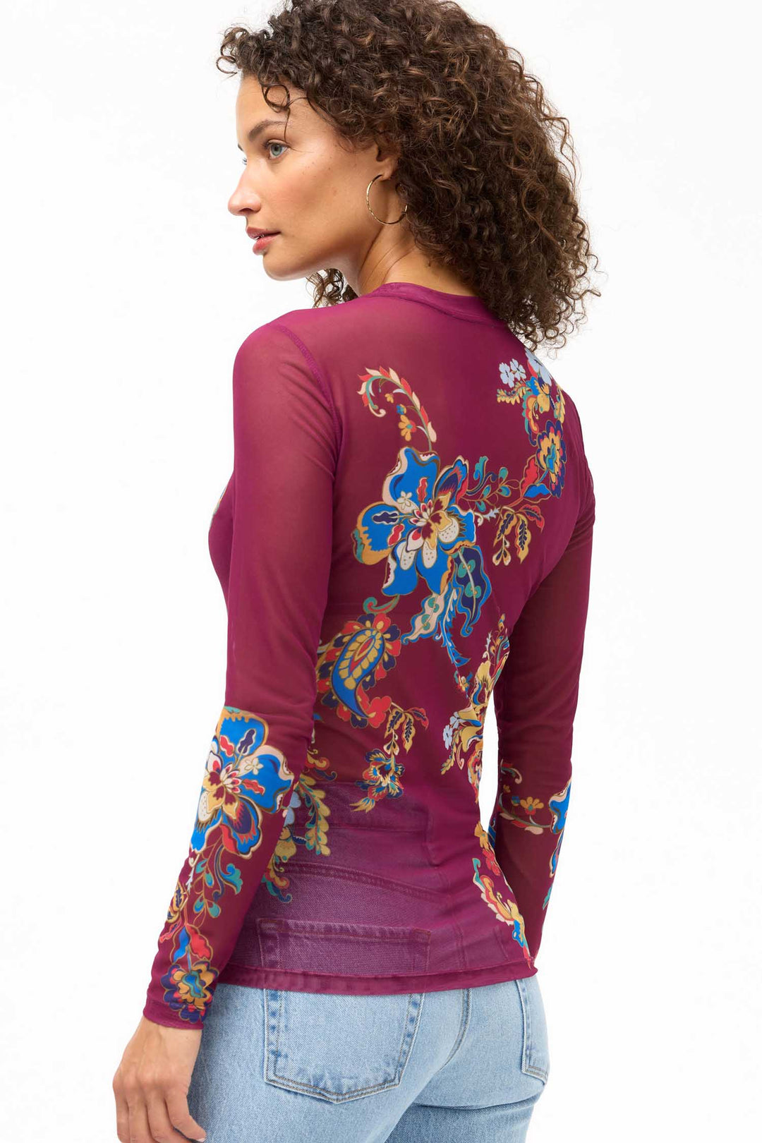 Natalie Long Sleeve Mesh Tee in Vista Pacifico