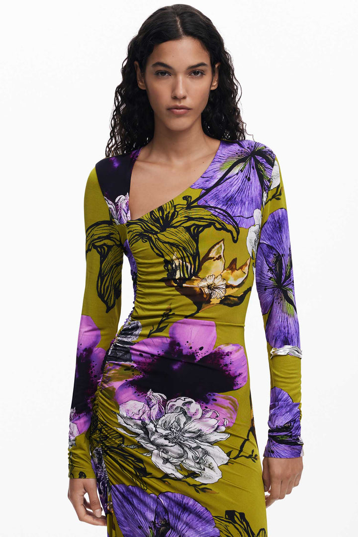 Neckline Lacroix Dress in Verde Aceituna