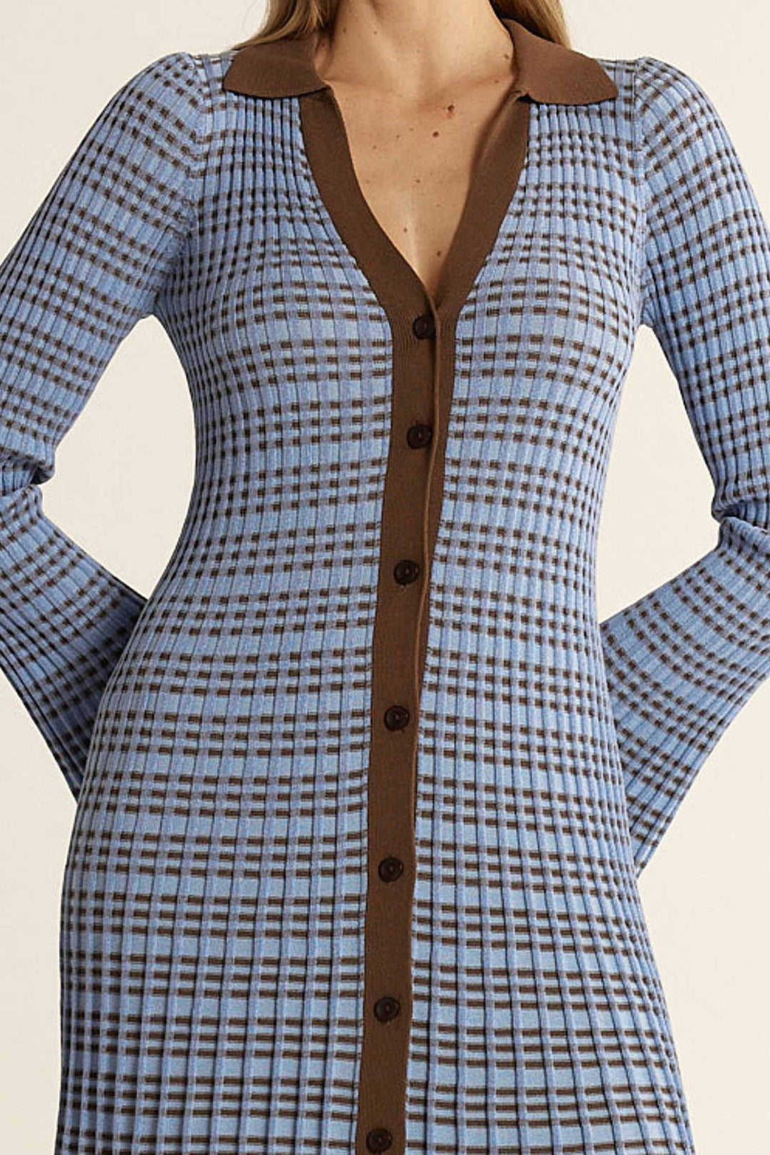 Nesta Check Knit Dress in Blue/Chocolate