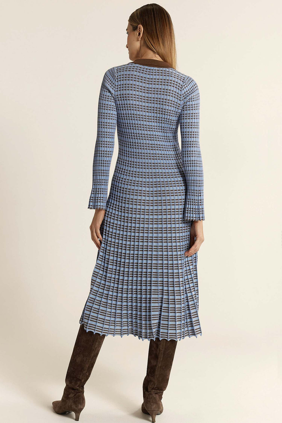 Nesta Check Knit Dress in Blue/Chocolate