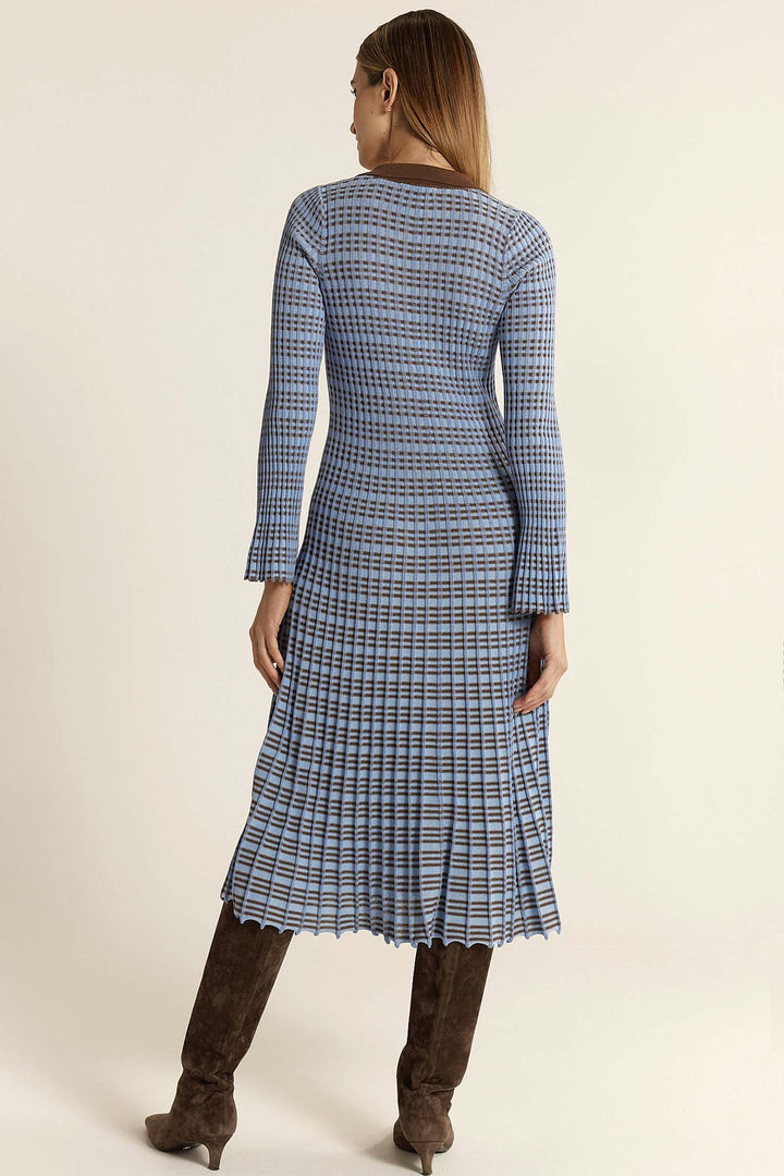 Nesta Check Knit Dress in Blue/Chocolate