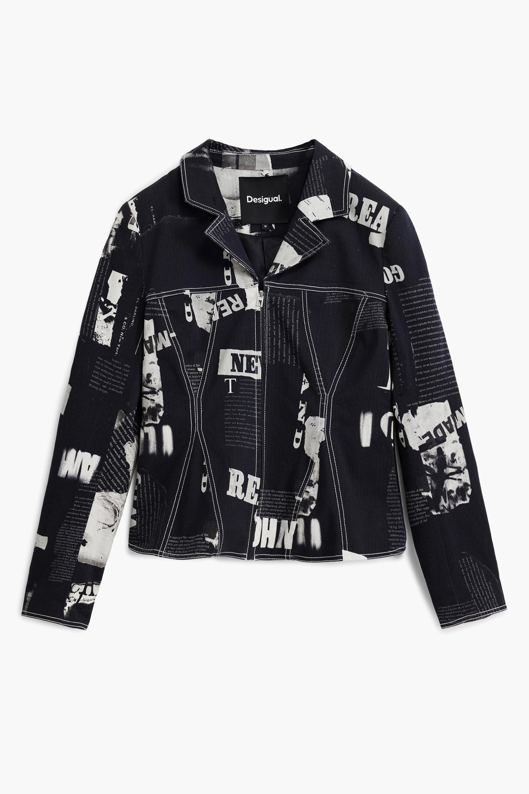 Newspaper Zipper Blazer in Gris Oscuro