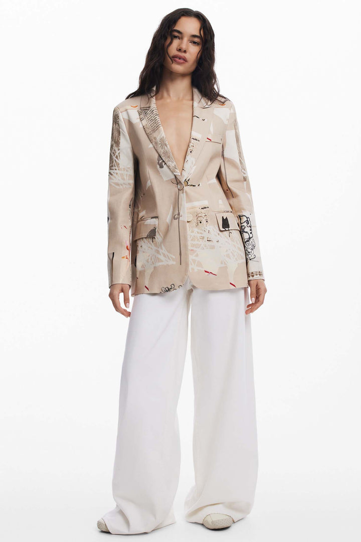 Newspaper Collage Print Blazer