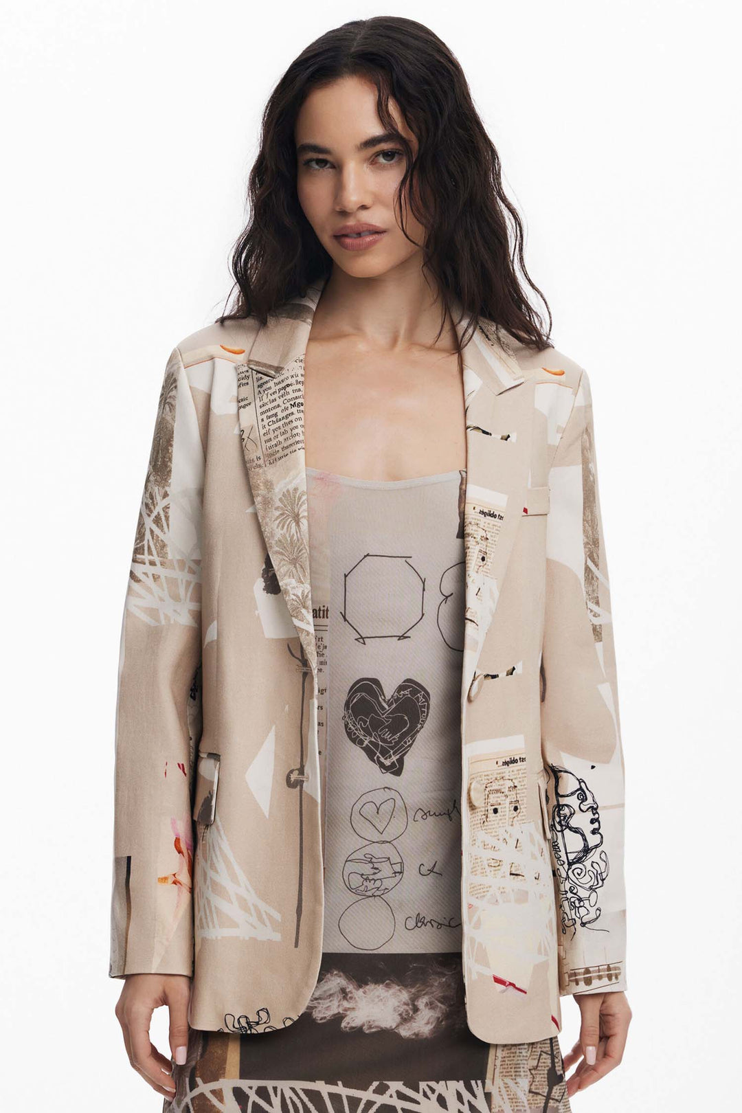Newspaper Collage Print Blazer