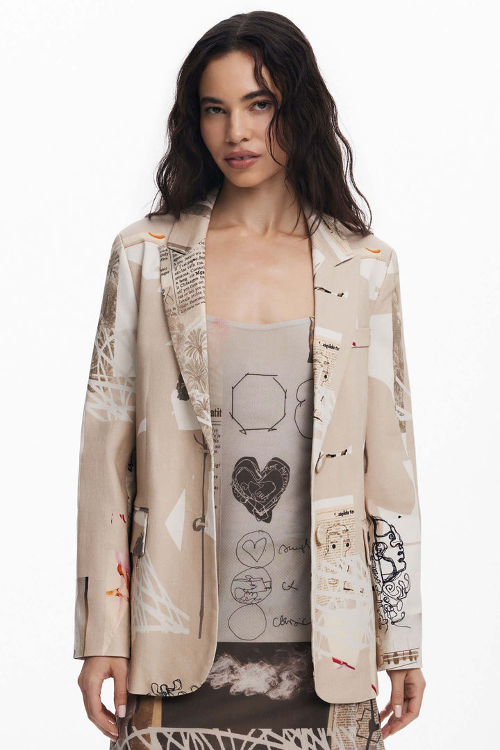 Newspaper Collage Print Blazer