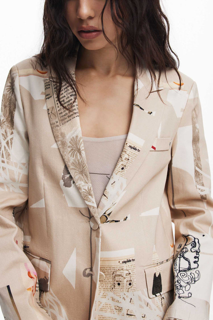 Newspaper Collage Print Blazer