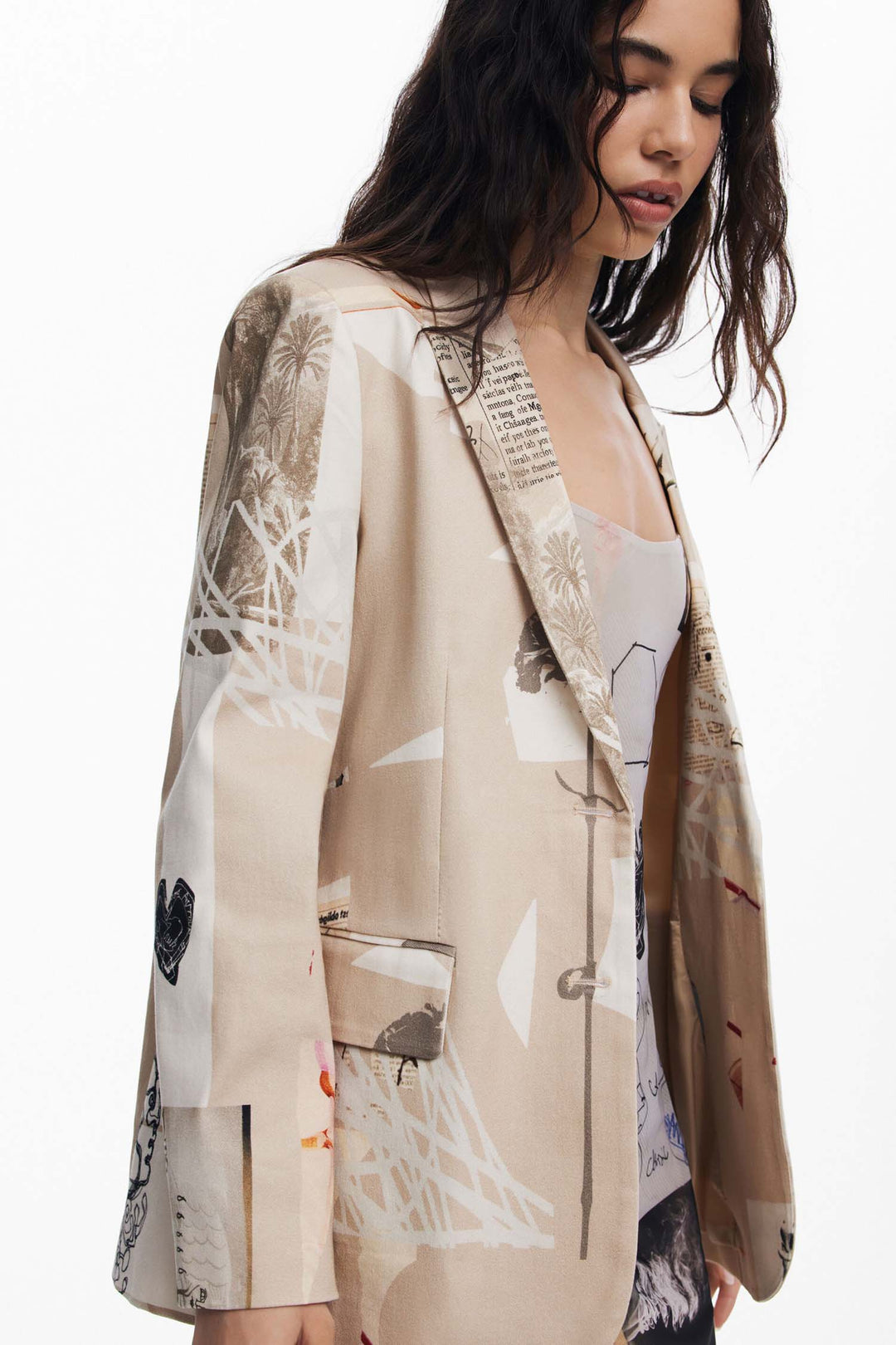Newspaper Collage Print Blazer