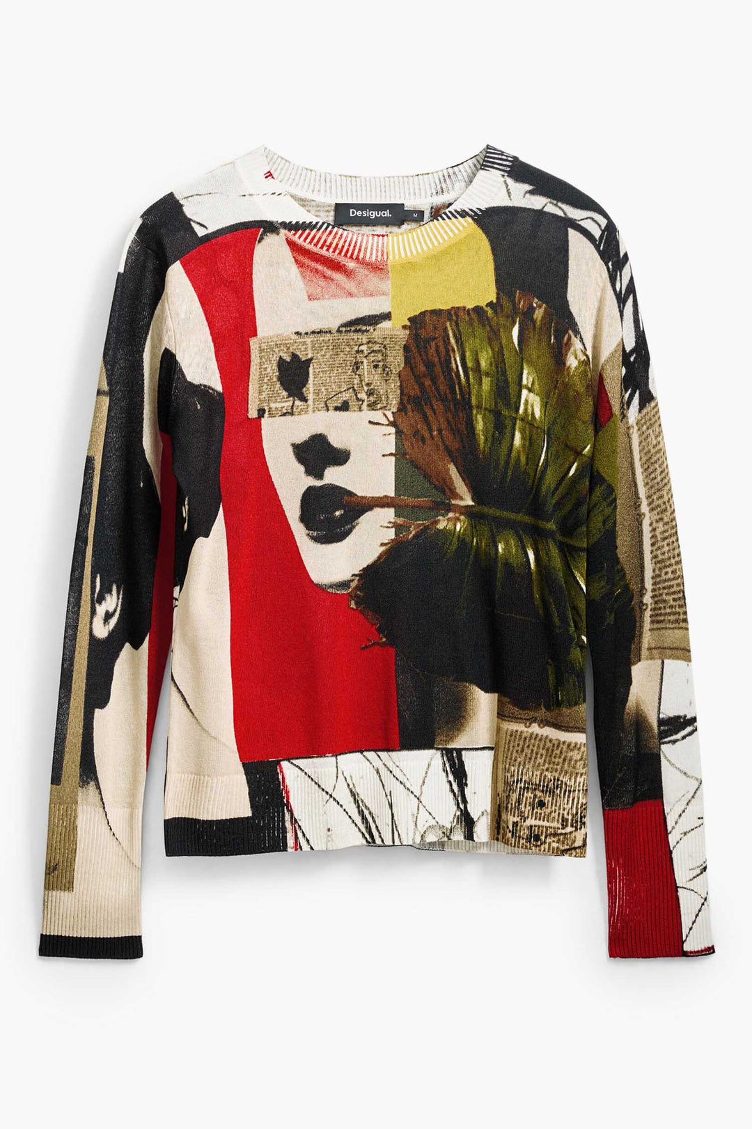 Newspaper Collage Print Fine Knit Sweater