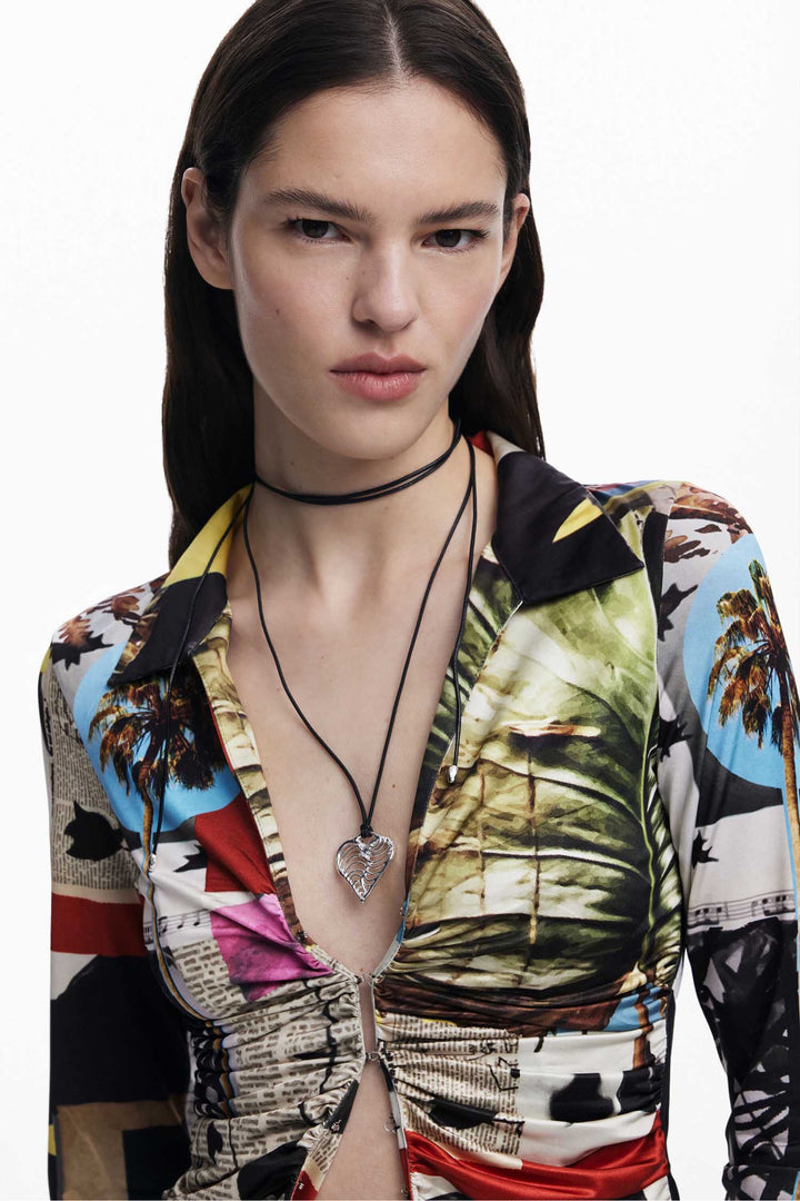 Newspaper Collage Print Tulle T-shirt