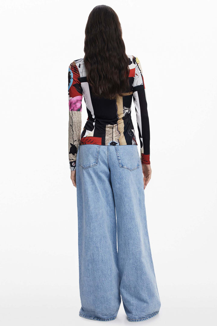 Newspaper Collage Print Tulle T-shirt