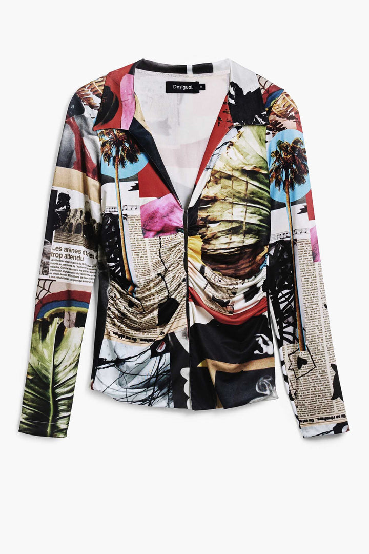 Newspaper Collage Print Tulle T-shirt