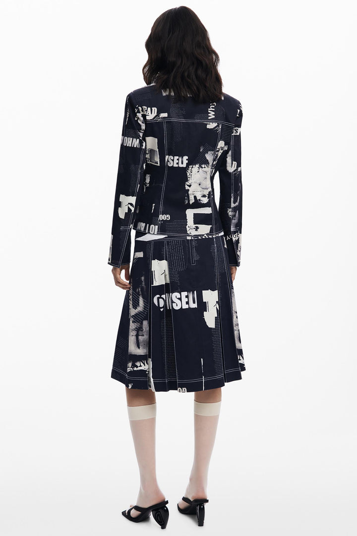 Newspaper Midi Pleated Skirt in Black