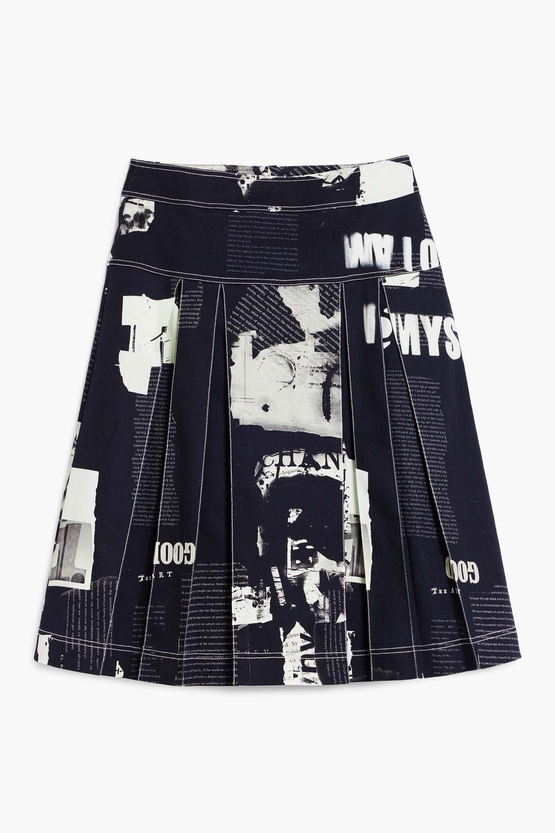 Newspaper Midi Pleated Skirt in Black