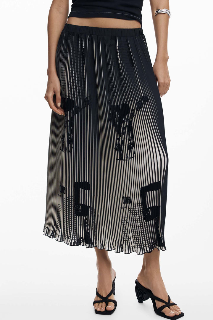 Newspaper Texture Midi Skirt in Black