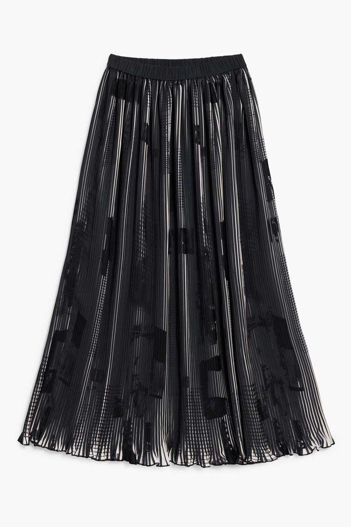Newspaper Texture Midi Skirt in Black
