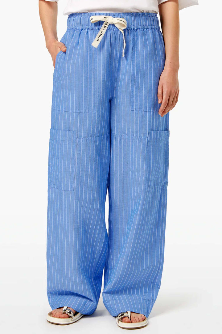 Noa Cargo Pants in Blue White Pin Stripe