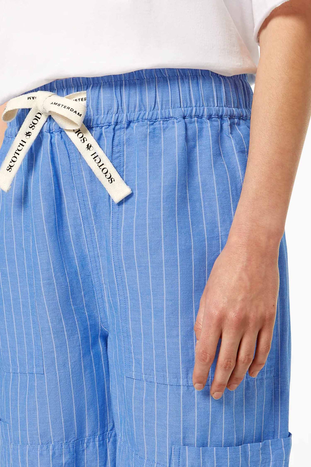 Noa Cargo Pants in Blue White Pin Stripe