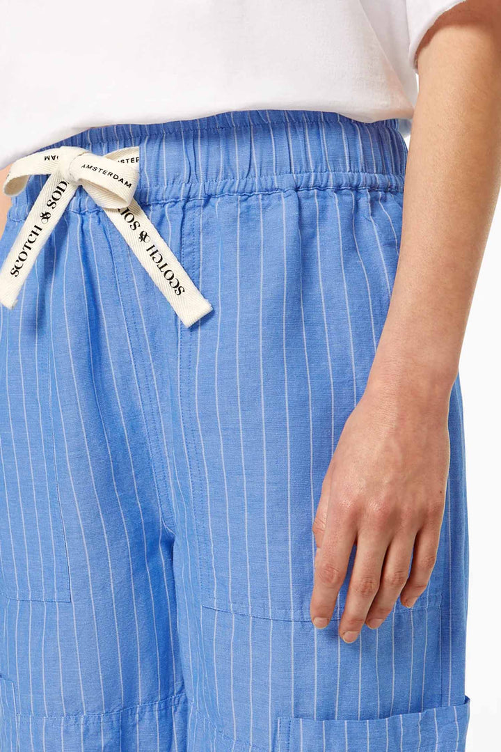 Noa Cargo Pants in Blue White Pin Stripe