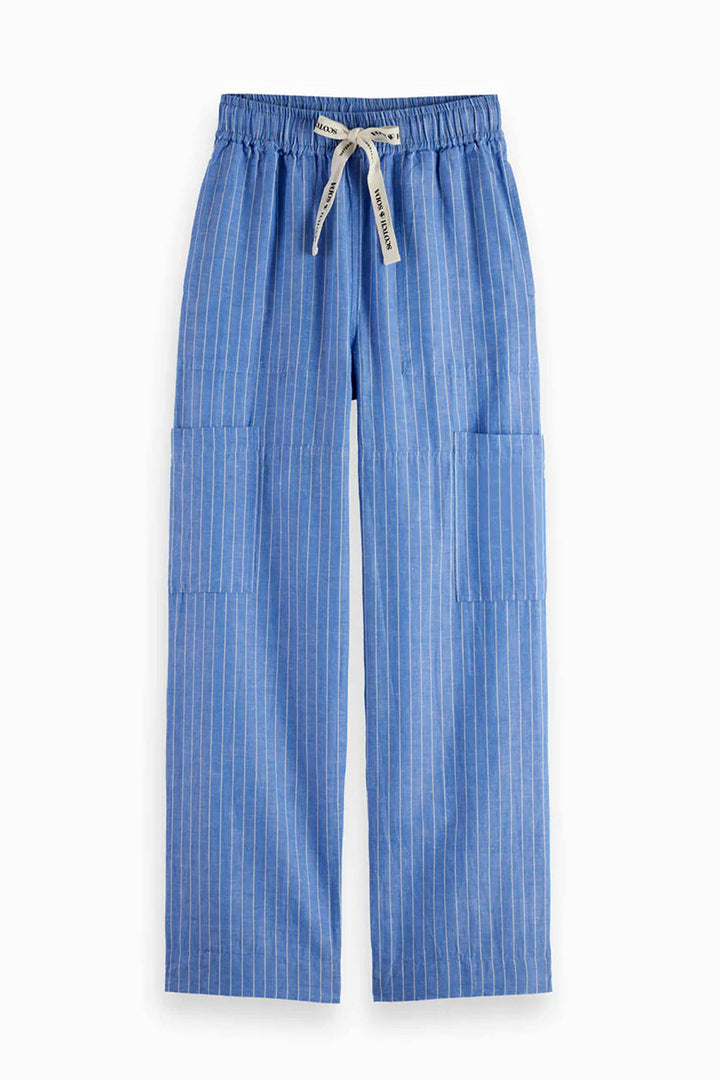 Noa Cargo Pants in Blue White Pin Stripe