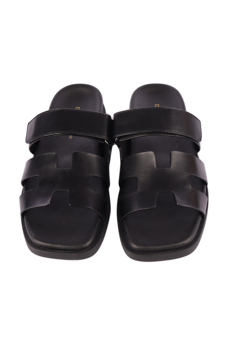 Nodette Black Leather Slides
