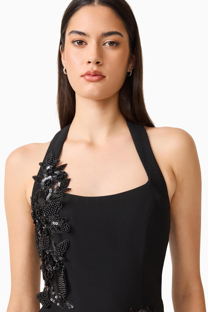 Odelia Beaded Halter Neck Gown in Black
