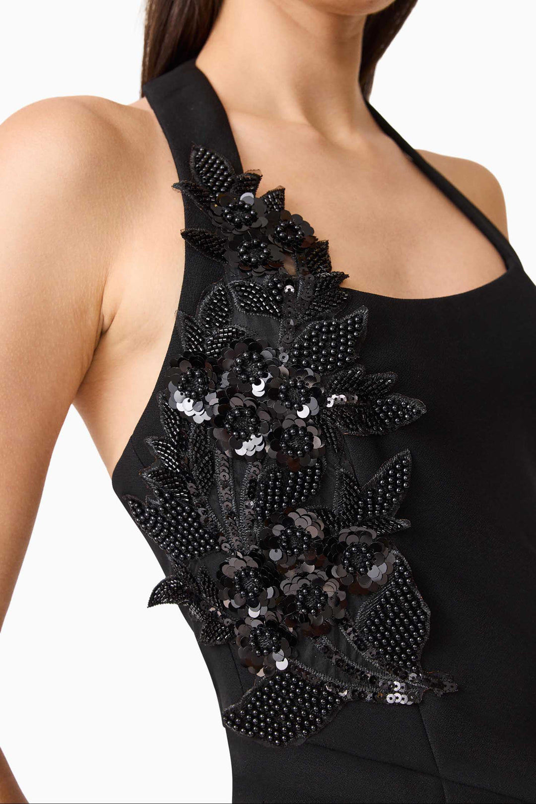 Odelia Beaded Halter Neck Gown in Black